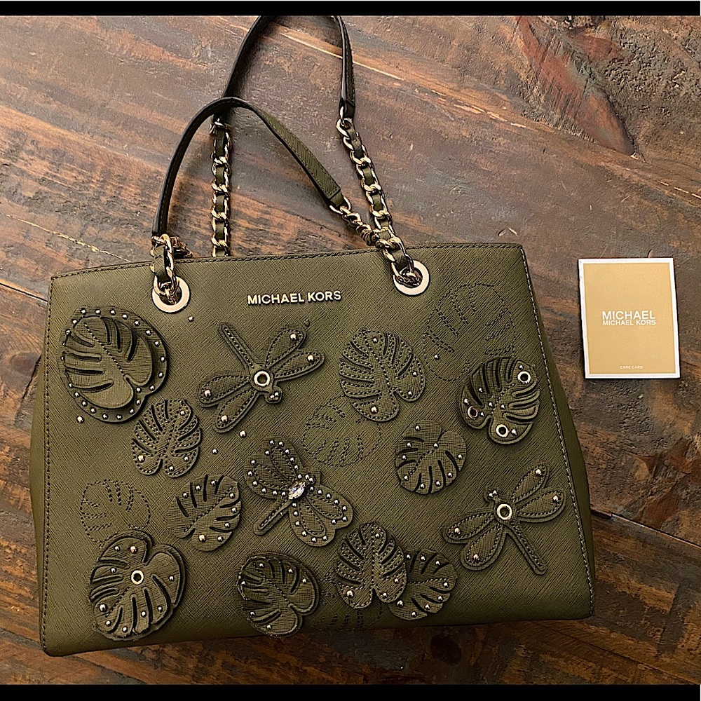 Michael Kors Olive Green Dragonfly & Leaf handbag